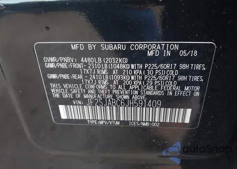 2018 Subaru Forester 2.5I z USA, uszkodzony, nr VIN JF2SJABC6JH591409